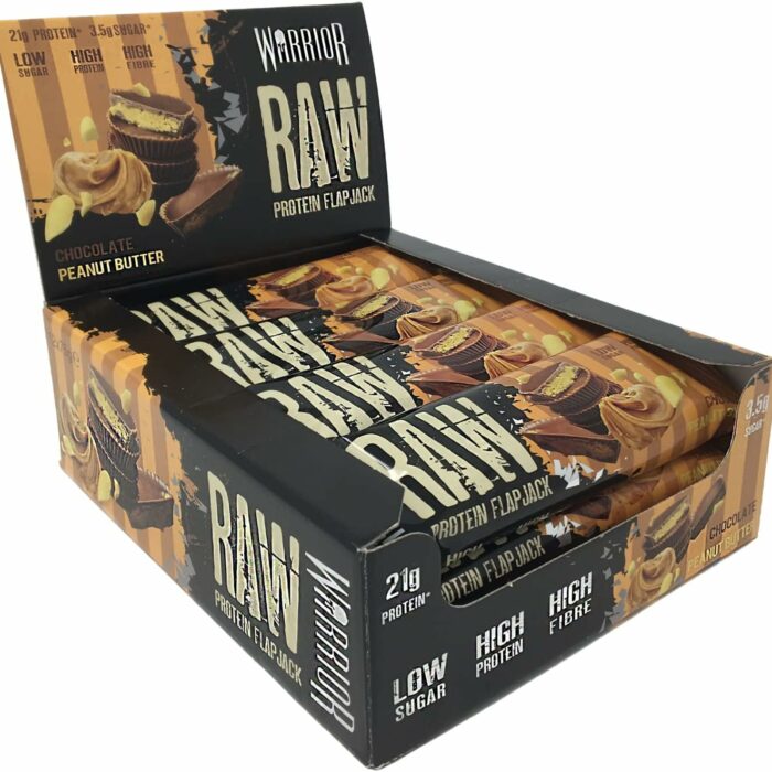 【Flash Sale】Warrior Raw Protein Flapjacks – 12 Bars x 75g Each – Packed with 20g of Protein – Low Sugar, High in Fibre (Chocolate Peanut Butter)