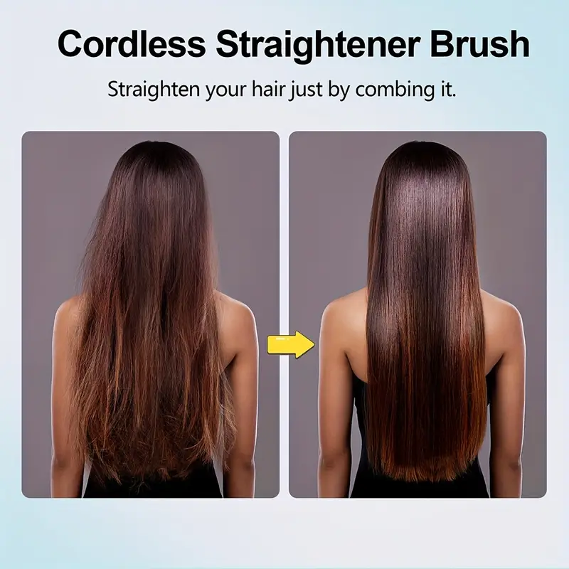 Cordless Hair Straightener Brush, Rapid heating, Hot Comb Hair Straightener for Women, Lightweight, Type-C Charging Port, Anti-Scald, Lightweight, USB Rechargeable